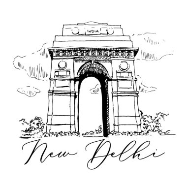Hint Kapısı Yeni Delhi Sketch İllüstrasyon