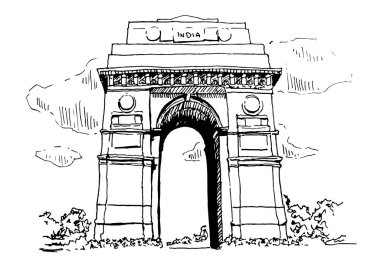 Hint Kapısı Yeni Delhi Sketch İllüstrasyon