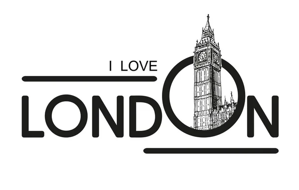 Love london mit großen ben vektor skizze illustration — Stockvektor