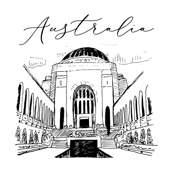 Memorial de guerra em Canberra Vector Sketch Ilustração — Vetor de Stock