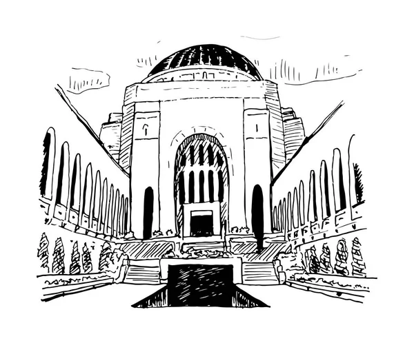 Monumento a la Guerra en Canberra Vector Sketch Illustration — Archivo Imágenes Vectoriales