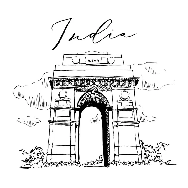 Indische poort in New Delhi schets illustratie — Stockvector
