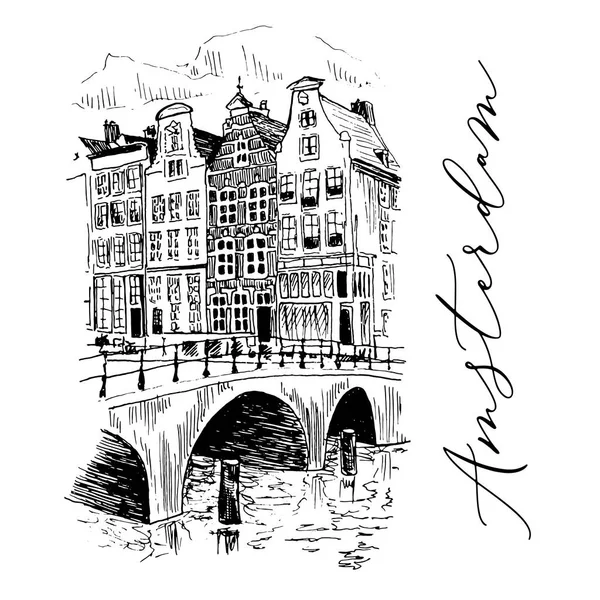 Casas de Arquitectura en Amsterdam Boceto Ilustración — Archivo Imágenes Vectoriales