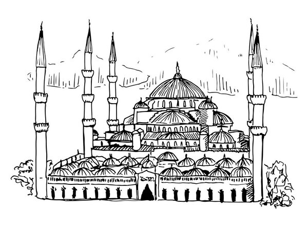 Sultan Ahmed Mosque Blue Mosque in Istanbul Vector Sketch Illust