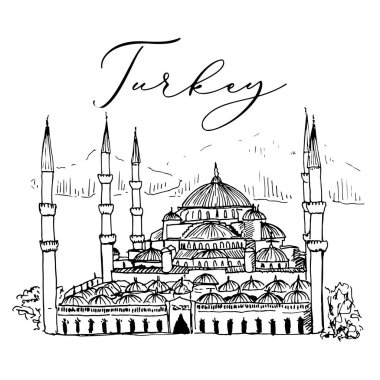 İstanbul'da Sultan Ahmet Camii Mavi Camii Vektör Kroki Illust