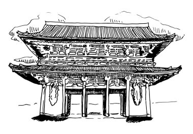 Tokyo Vektör Kroki İllüstrasyon Yılında Asakusa Senso-ji Tapınağı