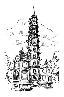 Vietnam Vektör Kroki İllüstrasyon yılında Hanoi yılında Tran Quoc Pagoda