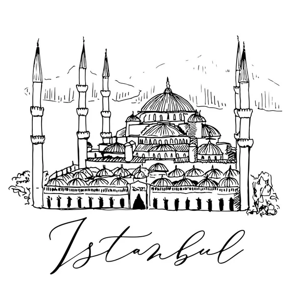 Sultan Ahmed Mosque Blue Mosque in Istanbul Vector Sketch Illust — Stock Vector