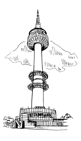 Torre en Seúl Vector Sketch Ilustración — Archivo Imágenes Vectoriales