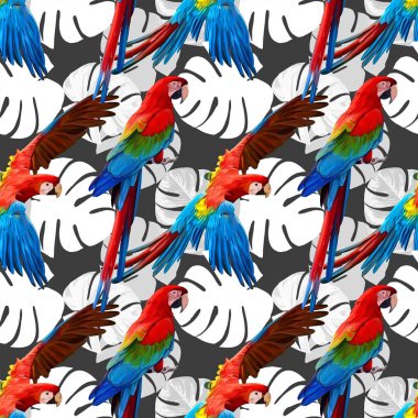 Papağan Ara Vektör Dikişsiz Desen