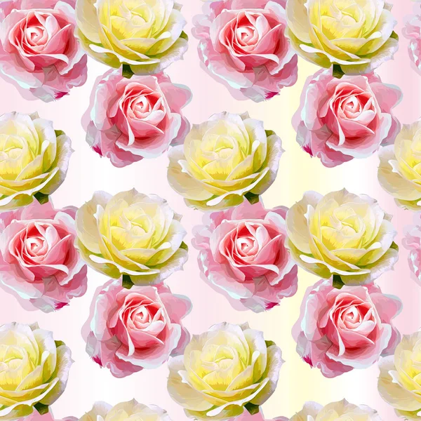 Roses Flowers Vector Seamless Pattern — Stock Vector