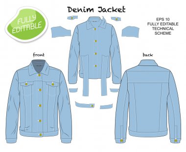 Denim Ceket Vektör Editable Teknik Şablon