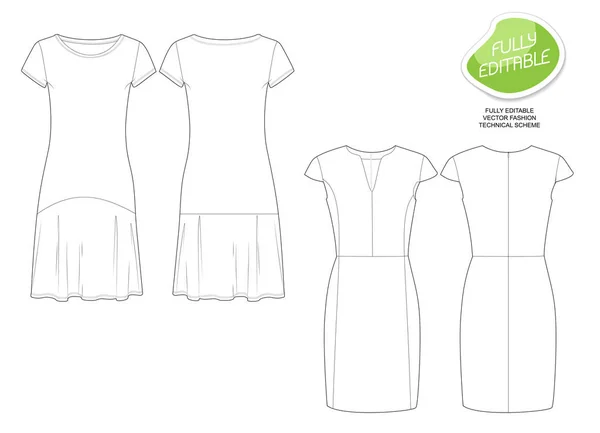 Схема векторной моды линейного платья — стоковый вектор