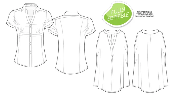 Short Sleeve Shirt With Tank Blouse Vector Editable Fashion Sche Stock Illustration