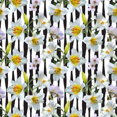 Beyaz Zambak Vektör İllüstrasyon Dikişsiz Desen