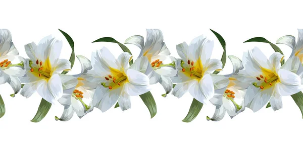 White Lily Vector Illustration Seamless Pattern — Stock Vector