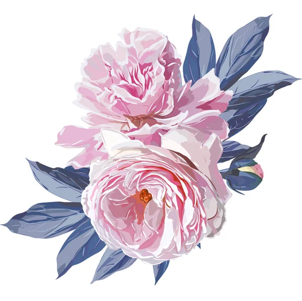 Peonie rosa fiore vettoriale disegnato a mano Composizione Illustrazione — Vettoriale Stock