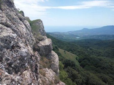 deniz ve köy manzaralı dağlar, orman