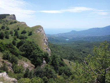 deniz ve köy manzaralı dağlar, orman