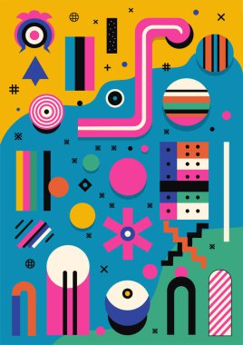 Soyut geometrik arkaplan. Bauhaus, Memphis minimalist retro poster grafik çizimi. Vektör EPS 10