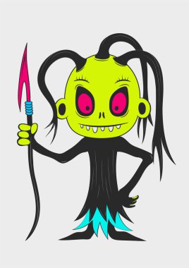 Mızraklı gotik iblis. Düz çizgi film karakteri tasarımı. EPS-10.