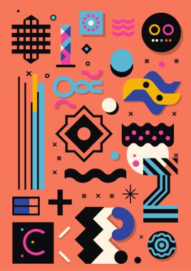 Soyut geometrik arkaplan. Bauhaus, Memphis minimalist retro poster grafik çizimi. Vektör EPS 10