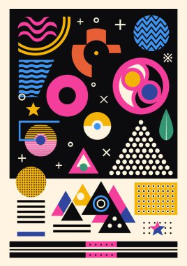 Soyut geometrik arkaplan. Bauhaus, Memphis minimalist retro poster grafik çizimi. Vektör EPS 10