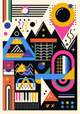 Soyut geometrik arkaplan. Bauhaus, Memphis minimalist retro poster grafik çizimi. Vektör EPS 10