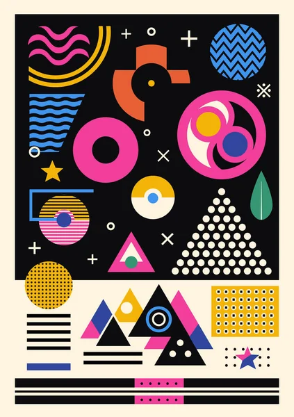 Soyut geometrik arkaplan. Bauhaus, Memphis minimalist retro poster grafik çizimi. Vektör EPS 10