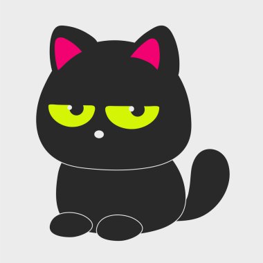 Şüpheli bir kara kedi. Kara kedi şüpheli bir şekilde gözlerini kısıyor. Düz çizgi film tasarımı. EPS-10.