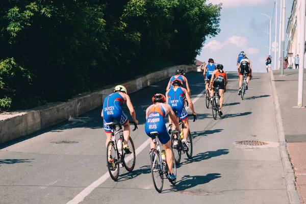 Kazan Rusia Agosto 2018 Última Parte Carrera Triatlón Bicicleta Ciudad — Foto de Stock