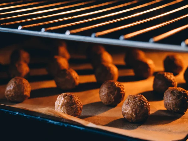 Raw Frozen Meat Balls Baking Sheet Paper — Stock Photo, Image