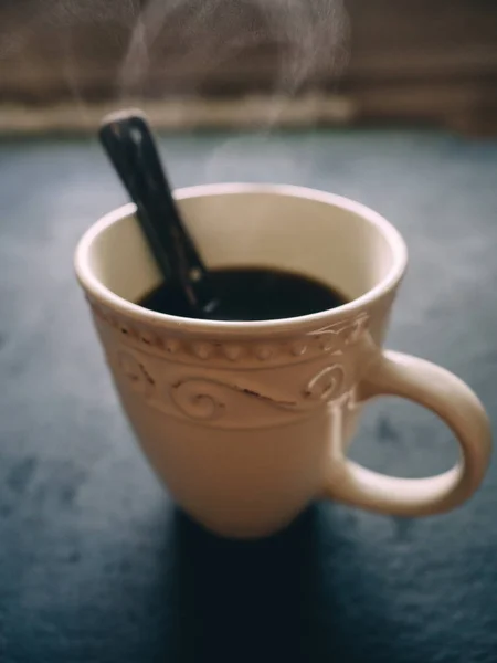 Xícara Chá Café Preto Quente Com Vapor — Fotografia de Stock