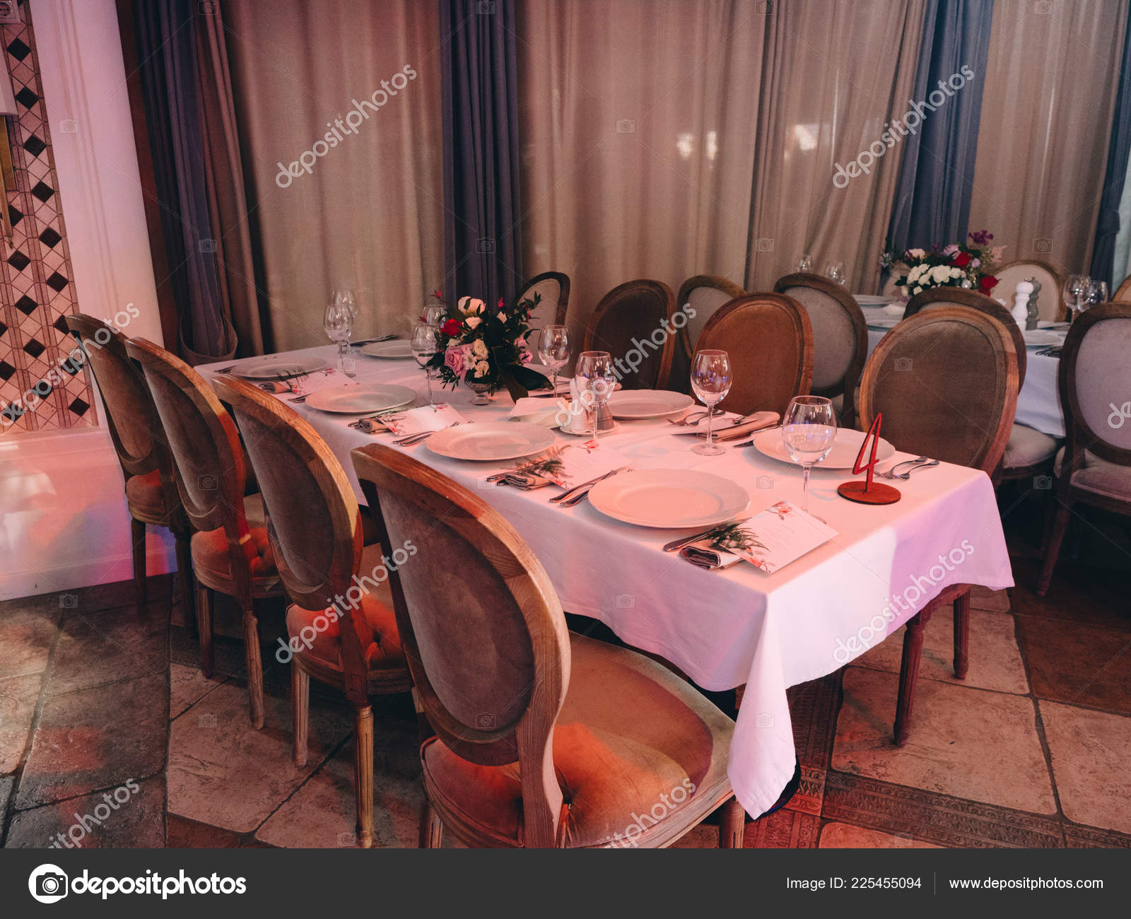 Wedding Banquet Tables Luxury Restaurant Decoration Stock Photo by