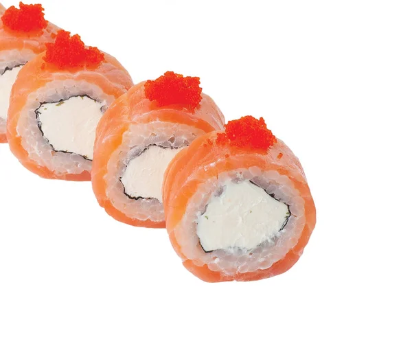 Japan rolls with rice salmon cream cheese. isolated — Stock Photo, Image