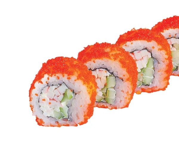 Japanse rauwe klassieke Sushi broodjes met rijst vis kaas. Geïsoleerd — Stockfoto