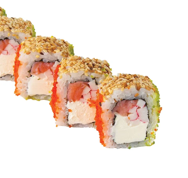 Japanese raw classic sushi rolls with rice fish cheese. isolated — Stock Photo, Image