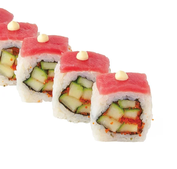 Japanese raw classic sushi rolls with rice fish cheese. isolated — Stock Photo, Image