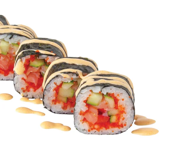 Japanese raw classic sushi rolls with rice fish cheese. isolated — Stock Photo, Image