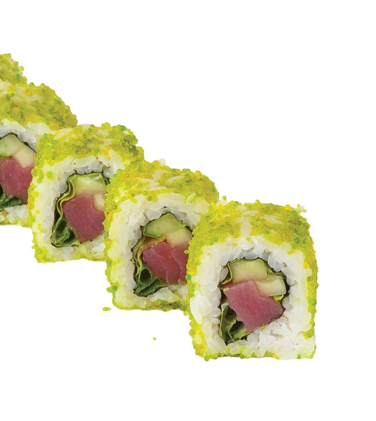Japán nyers klasszikus sushi tekercs rizzsel hal sajttal. Elszigetelt — Stock Fotó