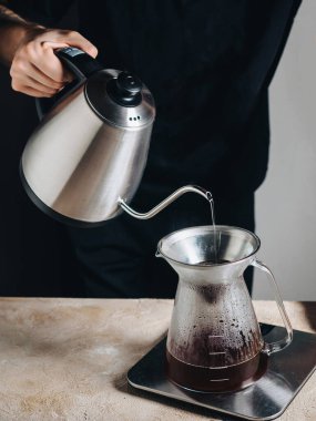 Demlenmek için çaydanlık ile filtre kahve yapmak.