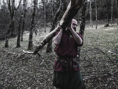 Bir ağaç tutan Viking 