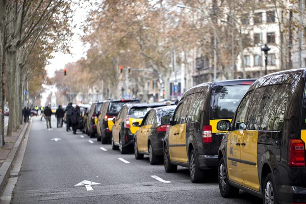 Stávka řidičů taxi v Barceloně. — Stock fotografie