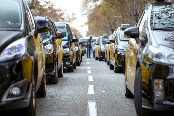 Taksi sürücüleri greve Barcelona. — Stok fotoğraf