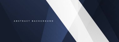 Koyu mavi, soyut geniş afiş arkaplanı, beyaz çizgi ve geometrik şekiller. Vektör illüstrasyonu