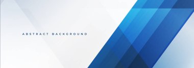 White modern abstract wide banner with blue line and geometric shapes. White and blue abstract background. Vector illustration