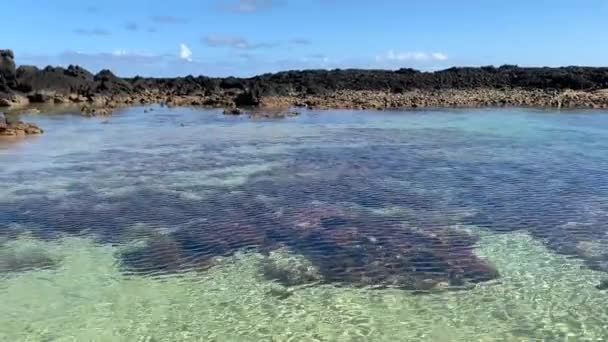 Время Прилива Остров Лансароте Пляж Орзола Удивительный Блеск Воды — стоковое видео