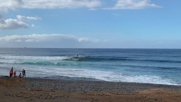 Las Americas Plajı Nda Sörf Noktası Tenerife Kanarya Adaları — Stok video