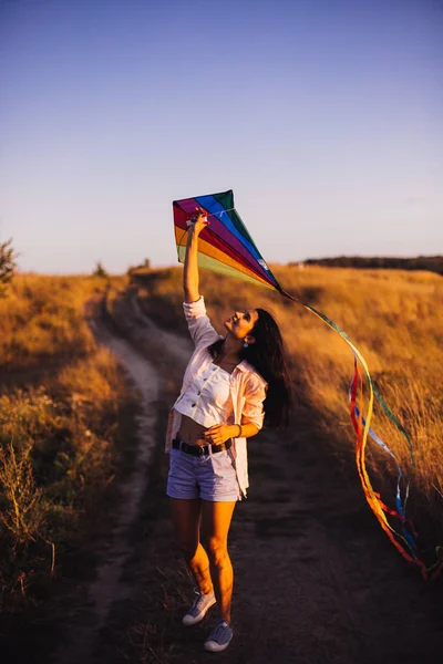 Portrait Beautiful Young Woman Sunset — Stock Photo, Image