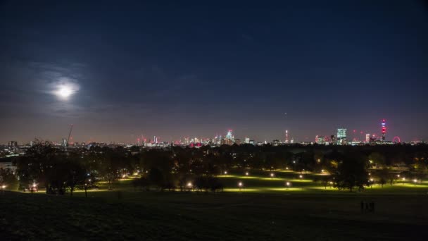 Панорамний вид на Лондон від primrose hill park в сутінках. — стокове відео